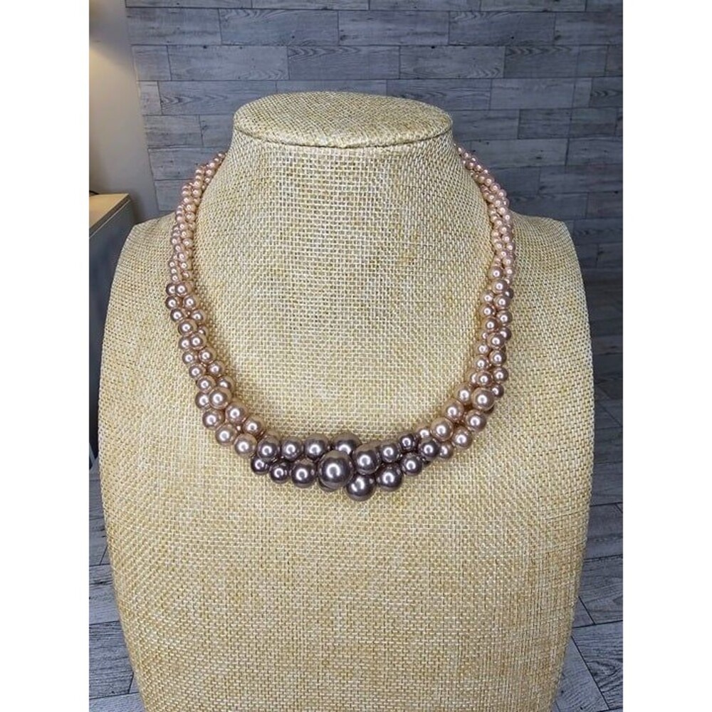 Vintage Roman RMN Champagne Grey Tone Multi Strand Twisted Pearl Necklace 17"L